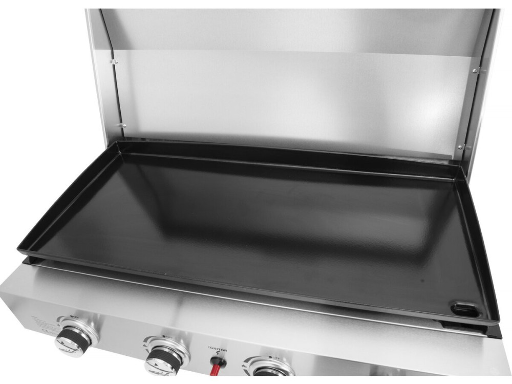 Fasto" stainless steel gas griddle with 4 burners and lid - 10 kw - Grey