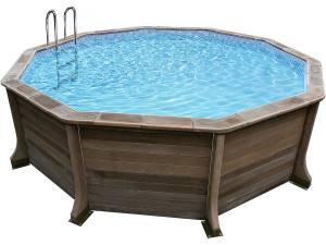 Decagonal wood-look concrete swimming pool kit - 4.95 x 1.28 m