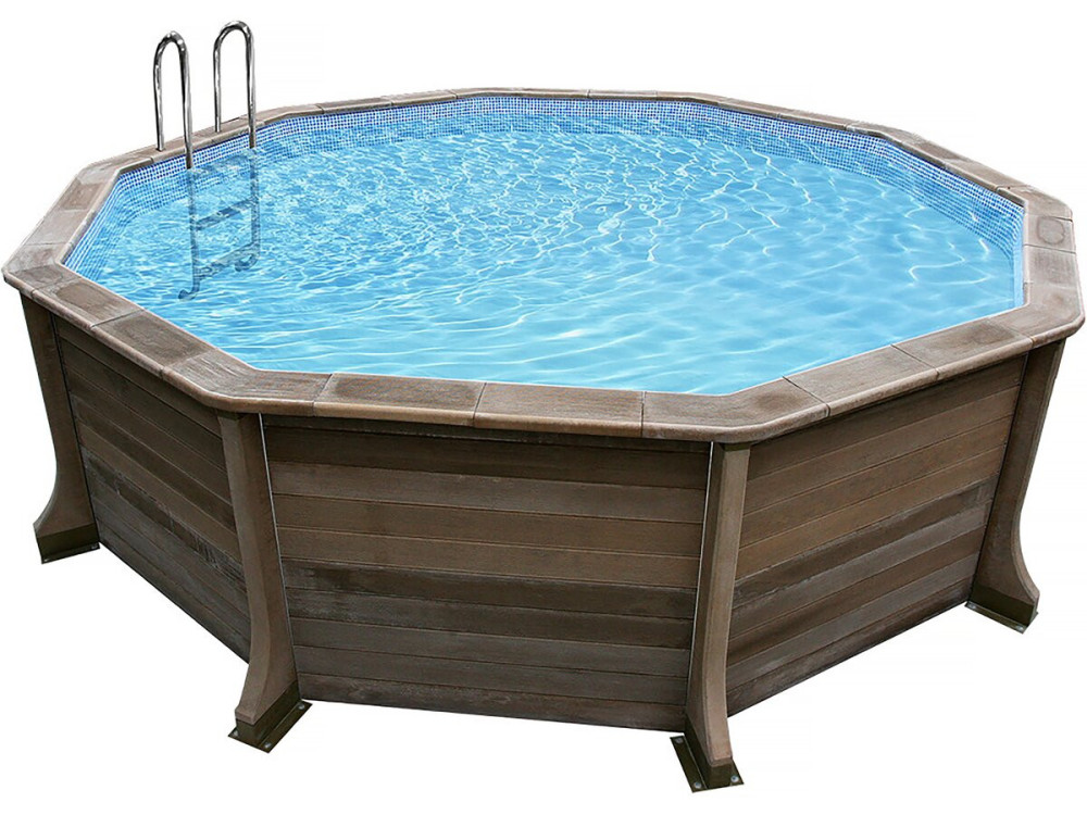 Decagonal wood-look concrete swimming pool kit - 4.95 x 1.28 m
