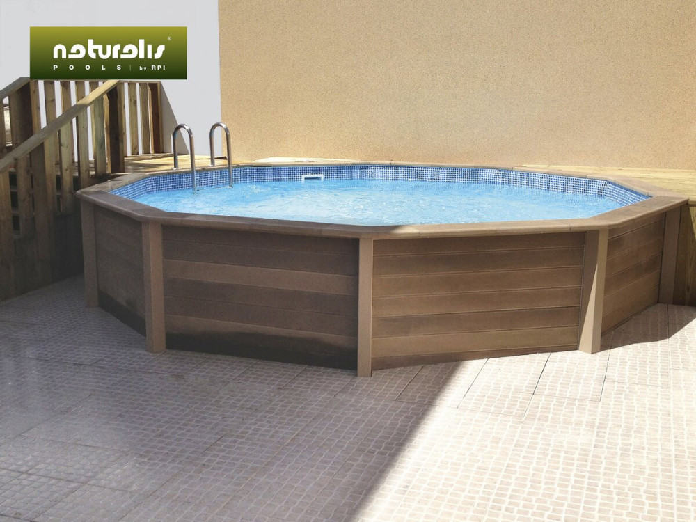 Decagonal wood-look concrete swimming pool kit - 4.95 x 1.28 m
