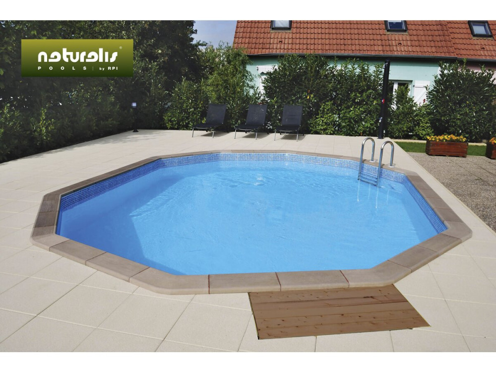 Decagonal wood-look concrete swimming pool kit - 4.95 x 1.28 m