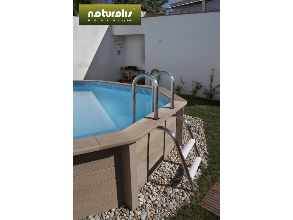 Decagonal wood-look concrete swimming pool kit - 4.95 x 1.28 m