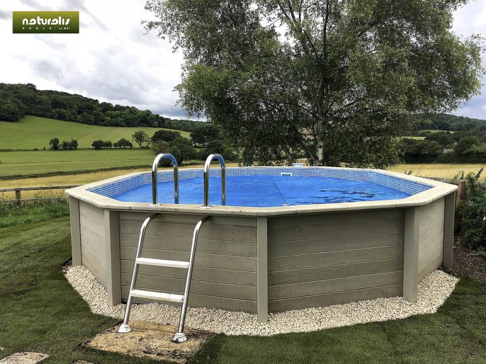 Decagonal wood-look concrete swimming pool kit - 4.95 x 1.28 m