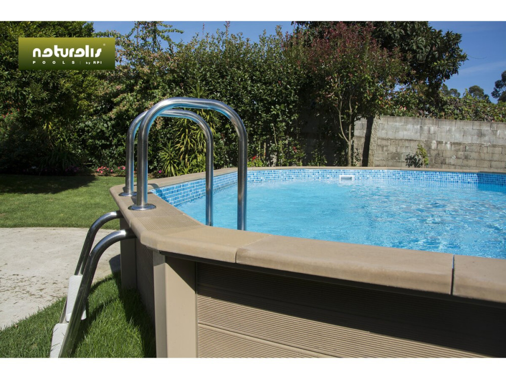 Naturalis 2" decagonal elongated wood-look concrete swimming pool kit - 6.36 x 4.74 x 1.28 m