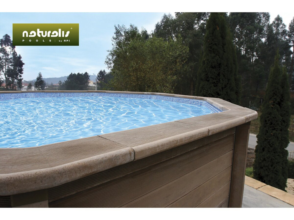 Naturalis 2" decagonal elongated wood-look concrete swimming pool kit - 7.77 x 4.74 x 1.40 m