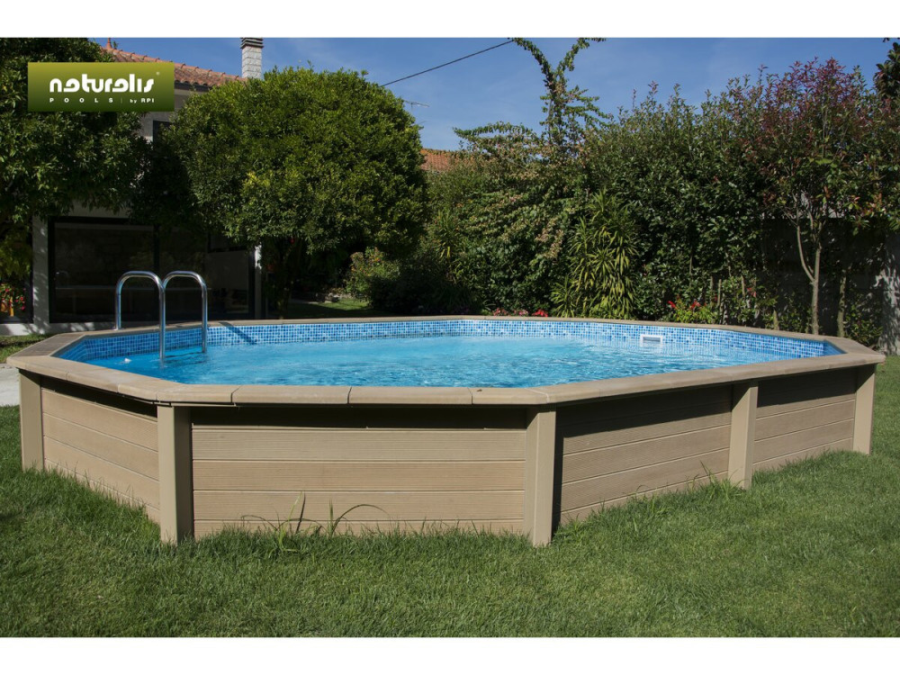 Naturalis 2" decagonal elongated wood-look concrete swimming pool kit - 7.77 x 4.74 x 1.40 m