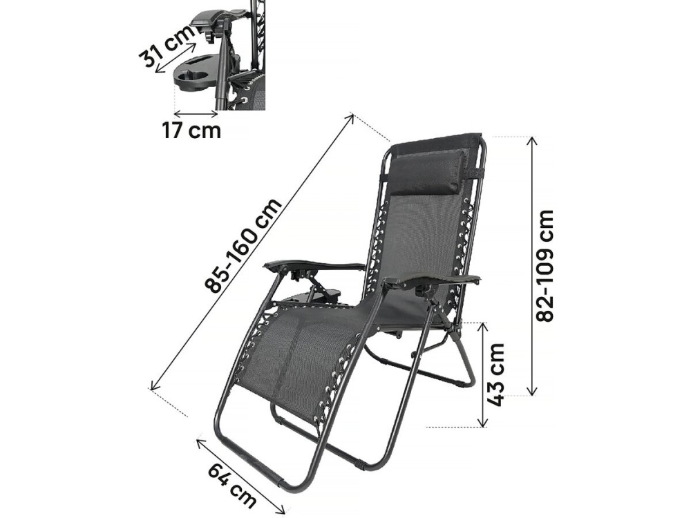 Sintra" zero gravity garden recliner - Black
