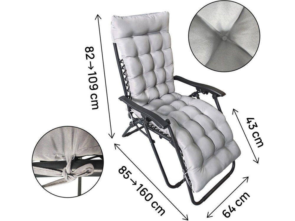 Sintra" zero gravity garden recliner with quilted cushion - Grey