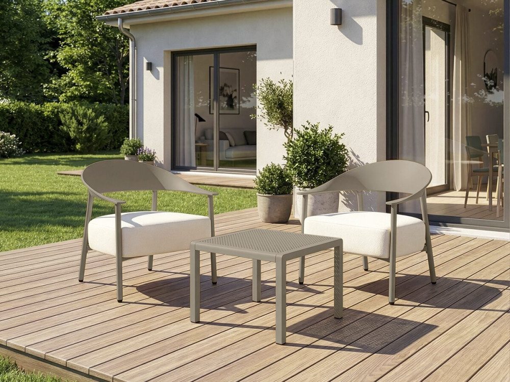 Set of 2 "Céora" plastic and metal garden armchairs - Taupe