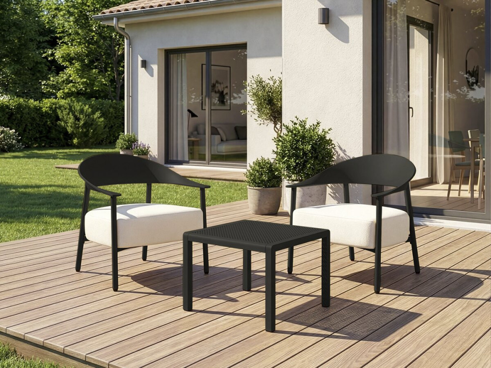 Set of 2 "Céora" plastic and metal garden armchairs - Black