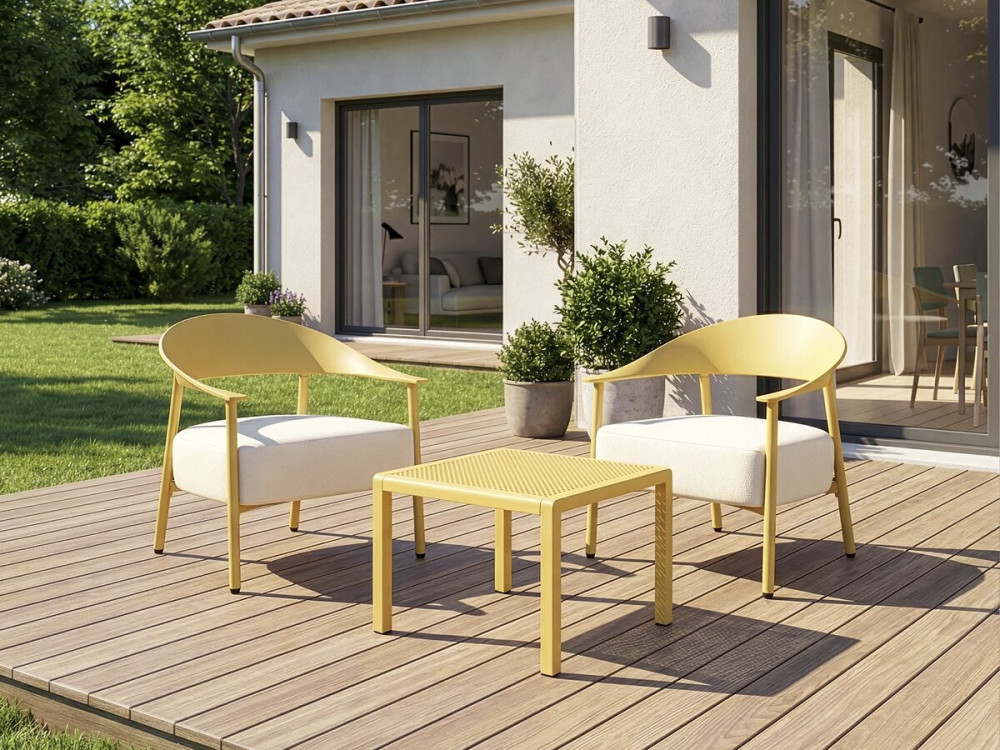 Set of 2 "Céora" plastic and metal garden armchairs - Yellow