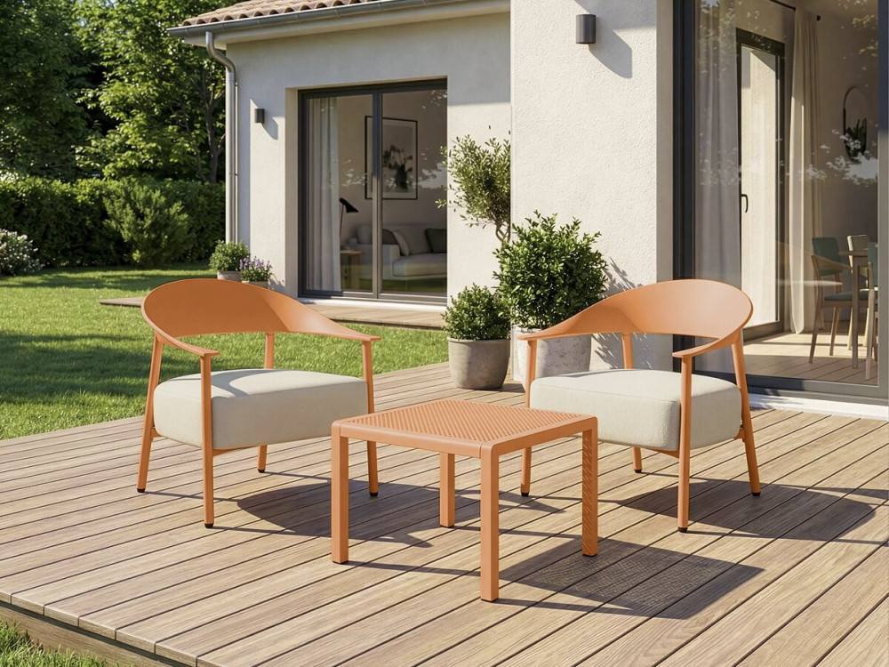 Set of 2 "Céora" plastic and metal garden armchairs - Orange