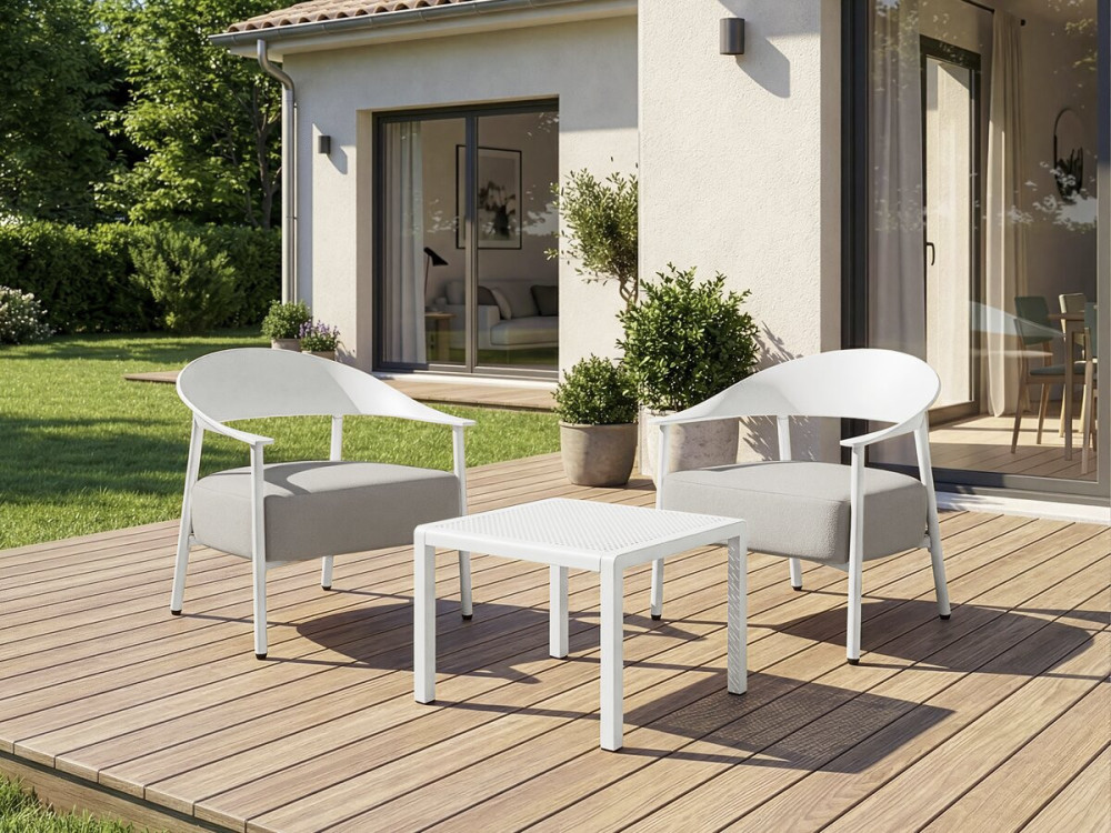 Set of 2 "Céora" plastic and metal garden armchairs - White