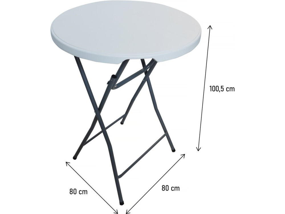 Folding plastic high table Ø 80 cm "Lili" - white