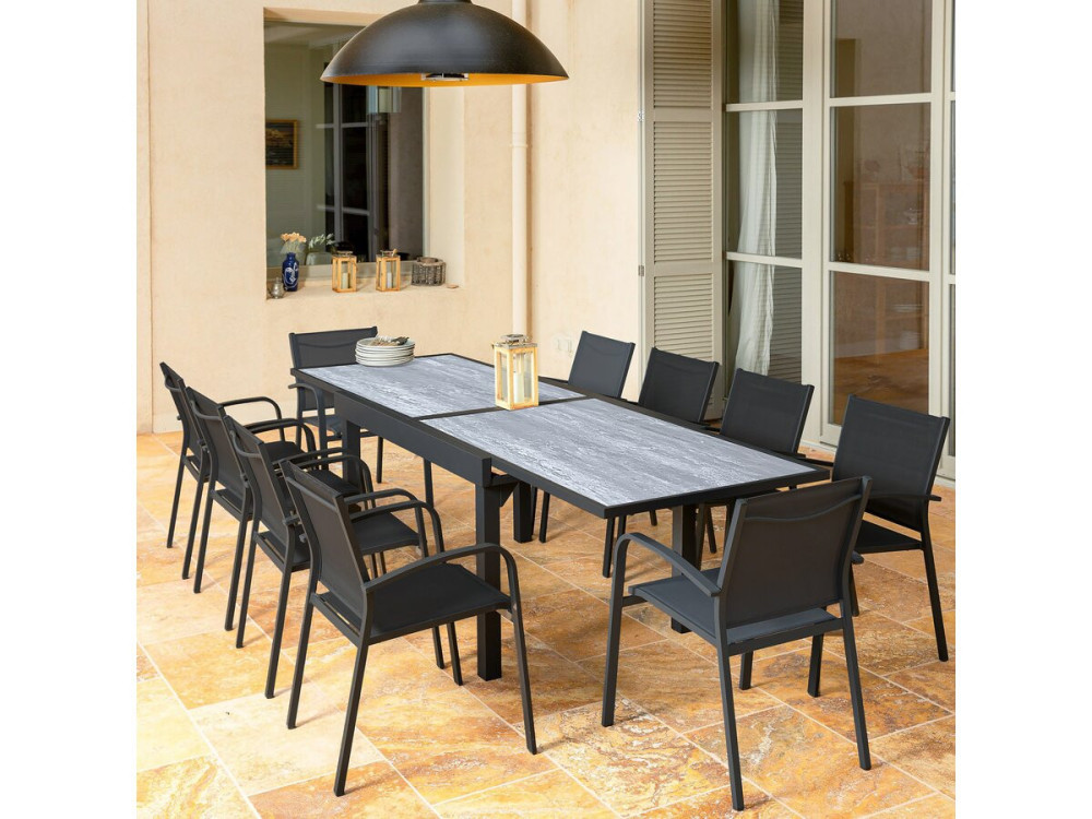 Lagos" extendable aluminium garden table - 200/320 x 105 x 76 cm - Grey