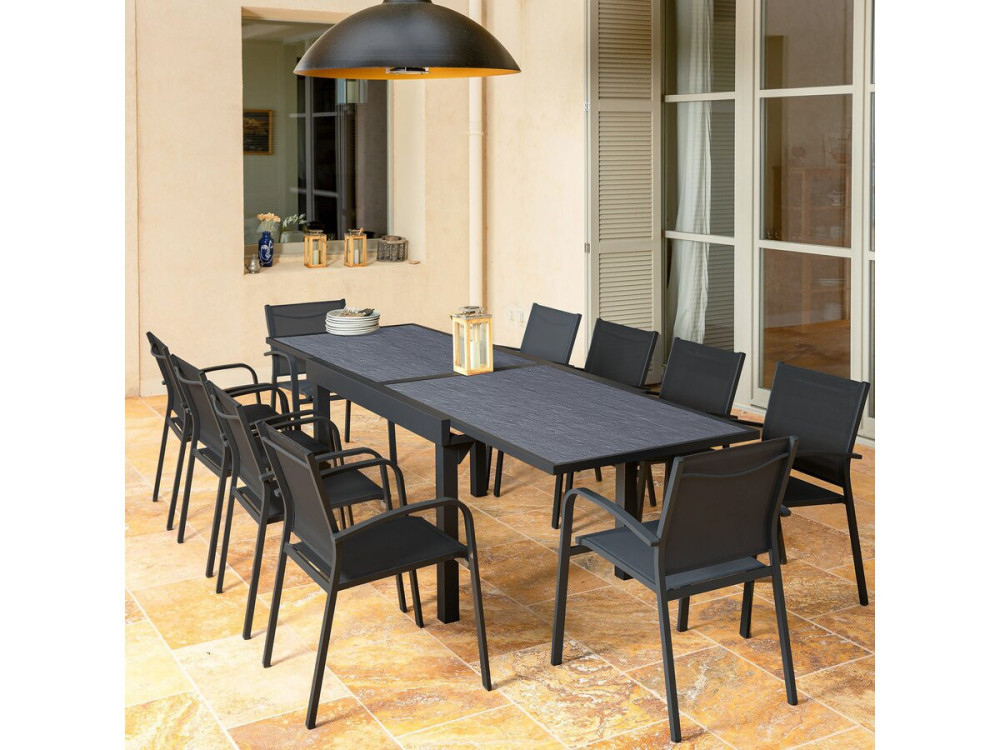 Lagos" extendable aluminium garden table - 200/320 x 105 x 76 cm - Black