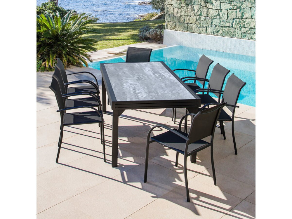 Lagos" extendable aluminium garden table - 140/280 x 90 x 76 cm - Grey