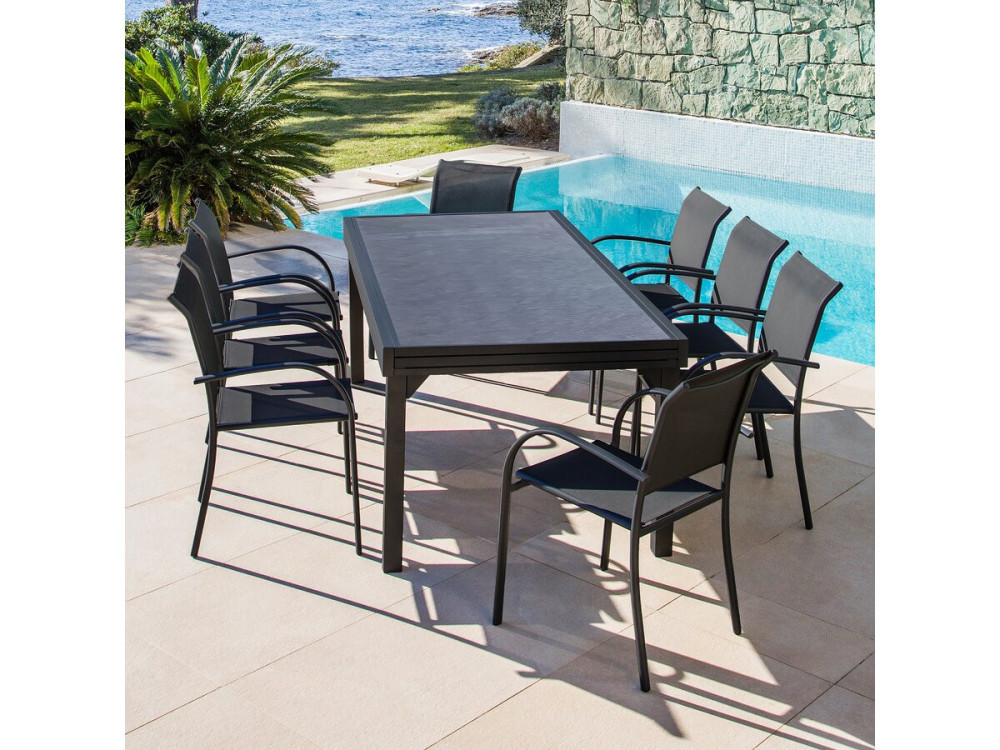 Lagos" extendable aluminium garden table - 140/280 x 90 x 76 cm - Black