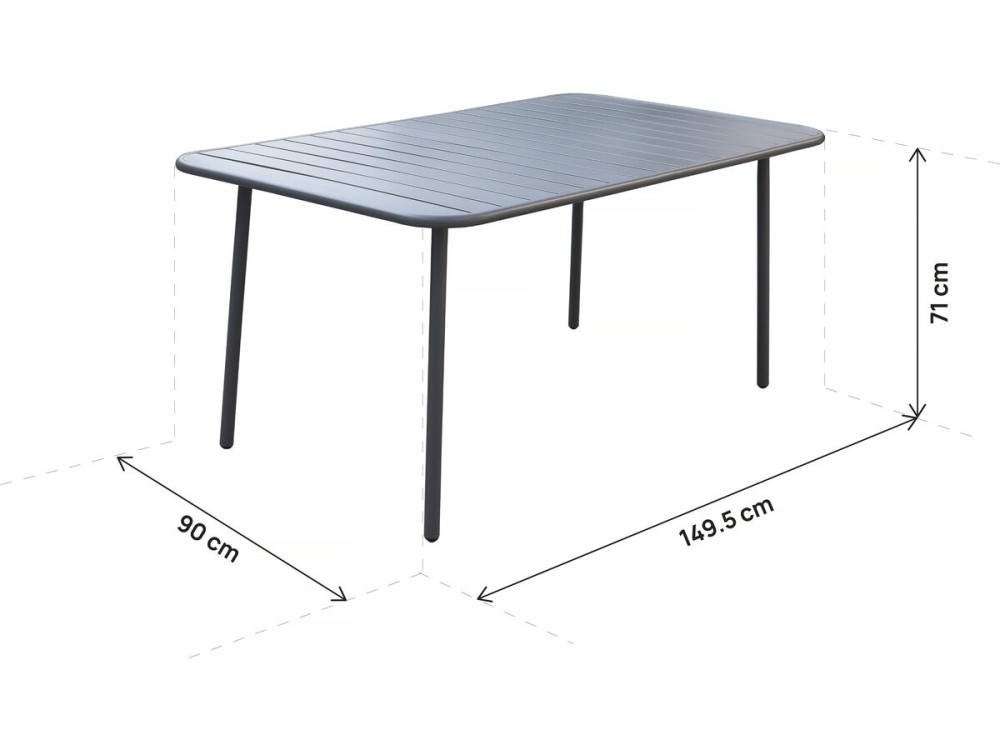 "Bilbao" metal garden table - 150 x 90 x 71 cm - Grey