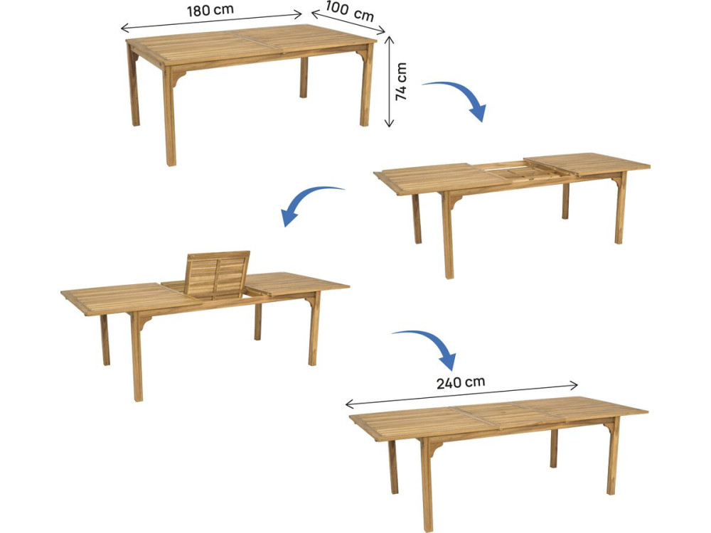 Wooden extensible garden table 180/240 cm "Valladolid" - 6 to 10 seats - Brown