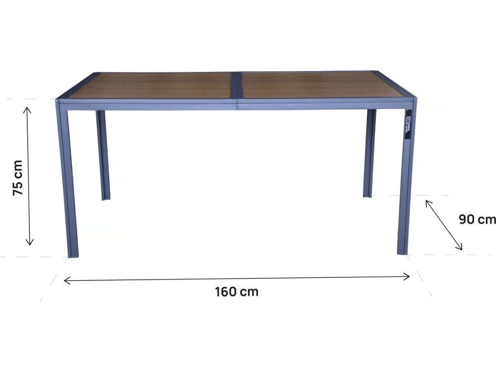 Tossa" imitation wood metal garden table - 160 x 90 x 75 cm - Brown