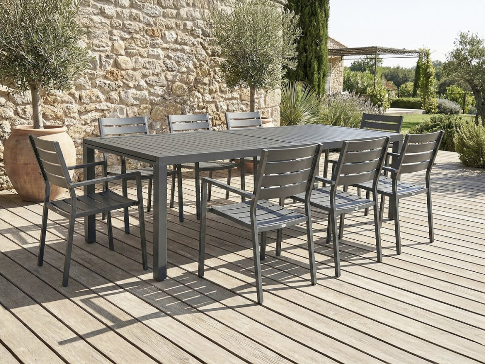 "Salou" Extendable Metal Garden Table - 240/300 x 100 x 75 cm - Gray