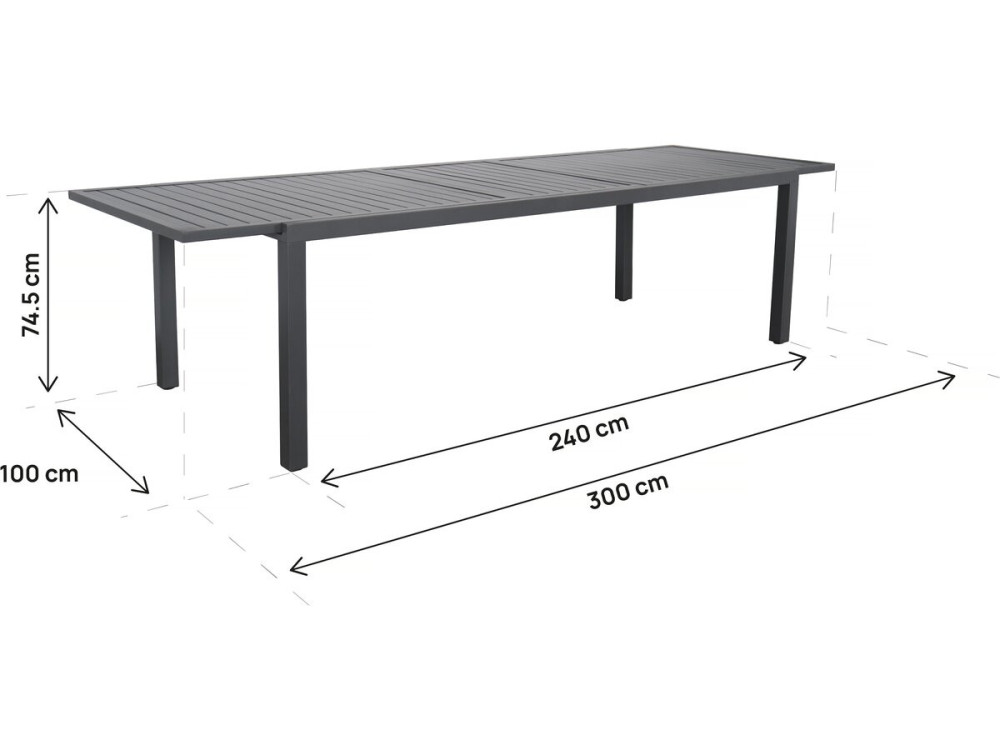 "Salou" Extendable Metal Garden Table - 240/300 x 100 x 75 cm - Gray