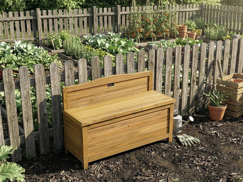 Ben" wooden garden bench - 90 x 33 x 60 cm - Brown