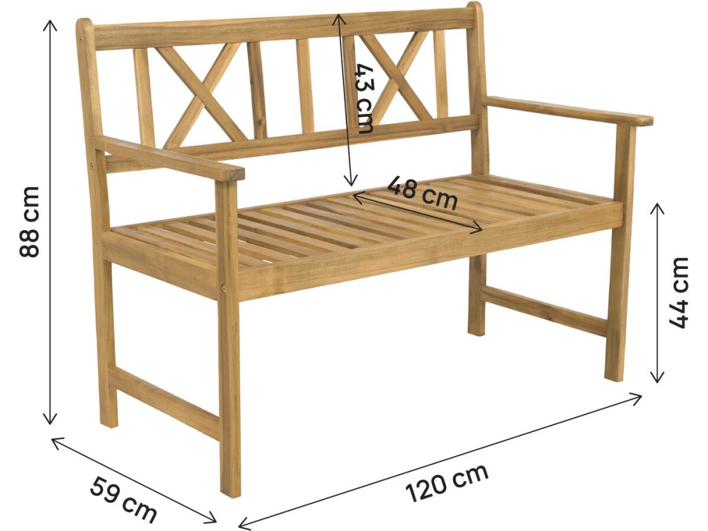 Wooden garden bench 120 cm "Surabaya" - 2 seater - Brown