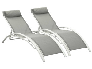 Set of 2 Aluminium Sun Bathing Chairs / Sun Lounge - Beauty - "Phoenix" - Grey