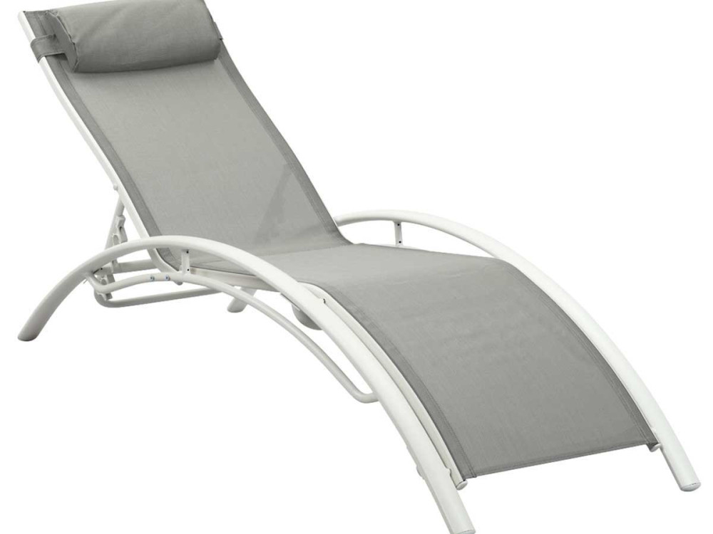 Set of 2 Aluminium Sun Bathing Chairs / Sun Lounge - Beauty - "Phoenix" - Grey
