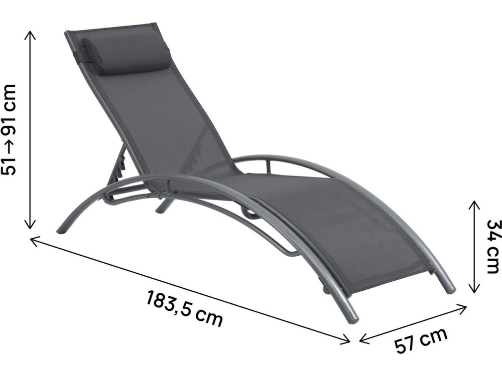 Set of 2 Aluminium Sun Bathing Chairs / Sun Lounge - Beauty - "Phoenix" - Dark Grey