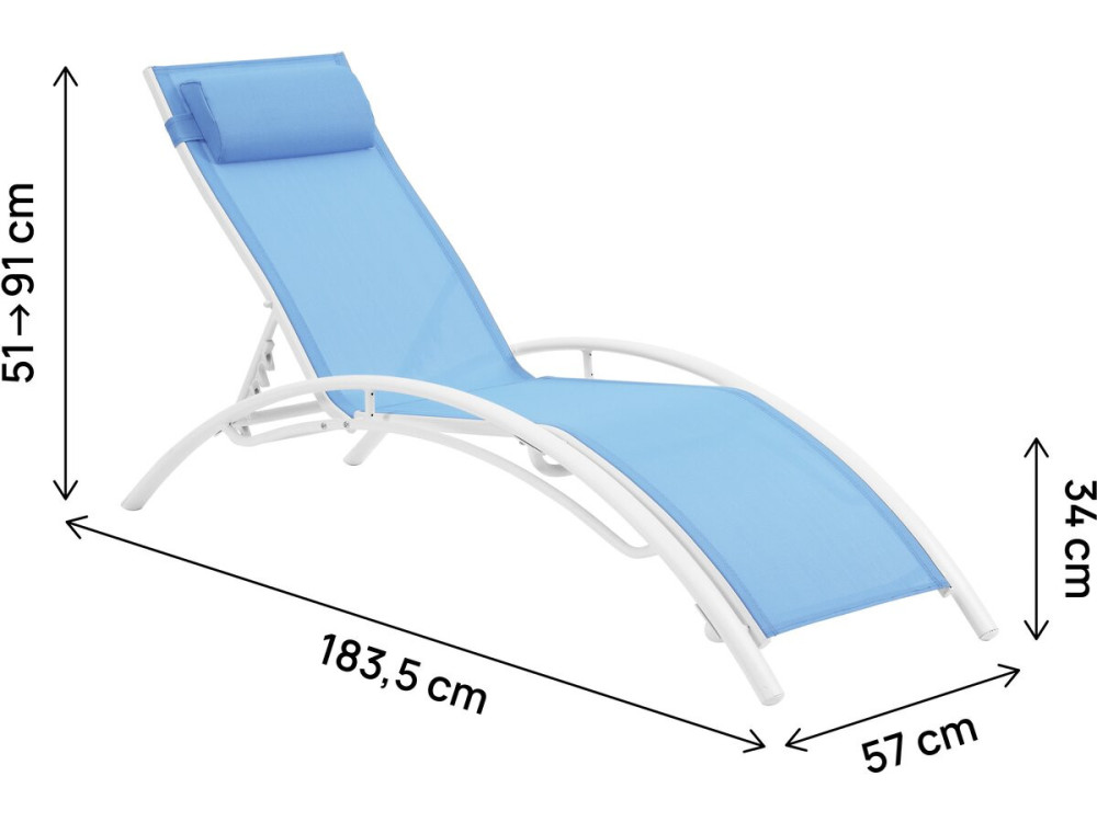 Set of 2 Aluminium Sun Bathing Chairs / Sun Lounge - Beauty - "Phoenix" - Blue