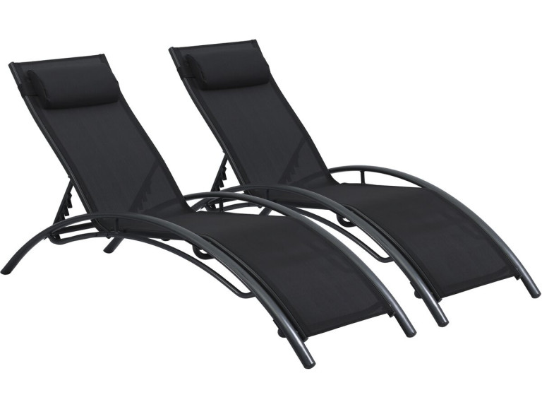Set of 2 Beauty "Phoenix" Black aluminum sun loungers