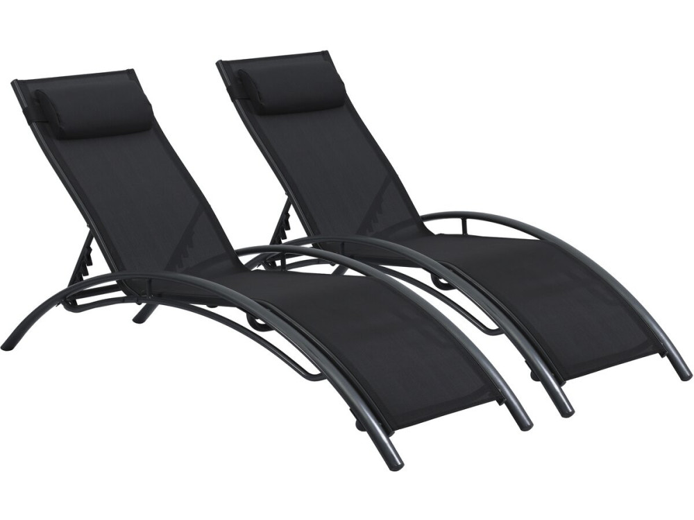 Set of 2 Beauty "Phoenix" Black aluminum sun loungers
