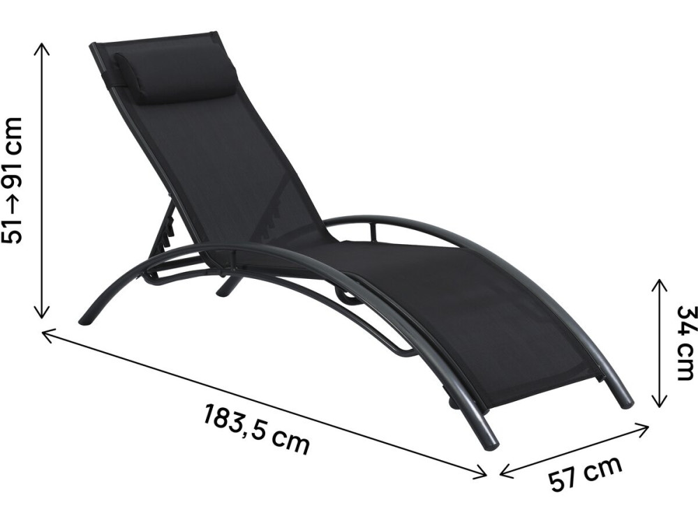 Set of 2 Beauty "Phoenix" Black aluminum sun loungers