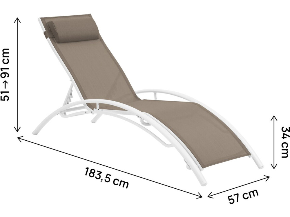 Set of 2 Aluminium Sun Bathing Chairs / Sun Lounge - Beauty - "Phoenix" - Moleskin Color