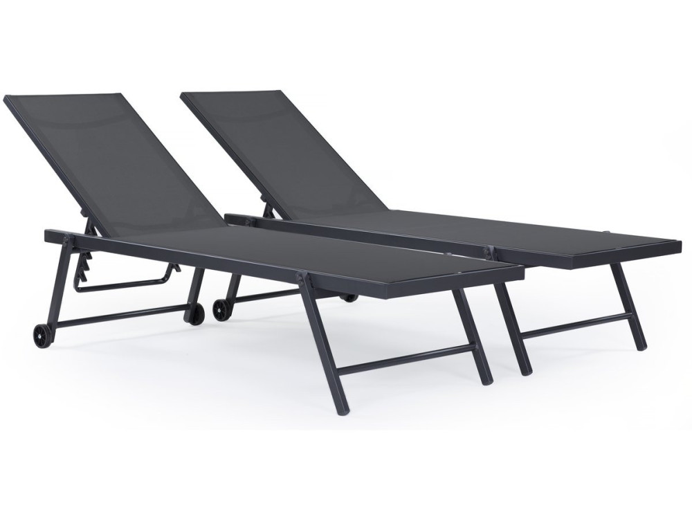 Set of 2 Textile and aluminium sunbathing chairs  "Jolia" - Phoenix - Dark grey