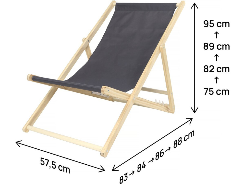 Set of 2 wooden deckchairs "Chilienne" - 107 x 56.5 x 81 cm - Grey