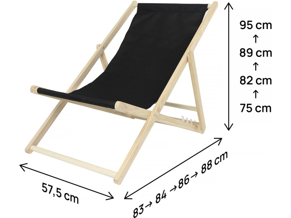 Set of 2 wooden deckchairs "Chilienne" - 107 x 56.5 x 81 cm - Black
