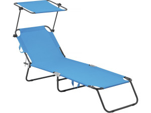 Lazy" folding sunlounger - With sunshade - Blue