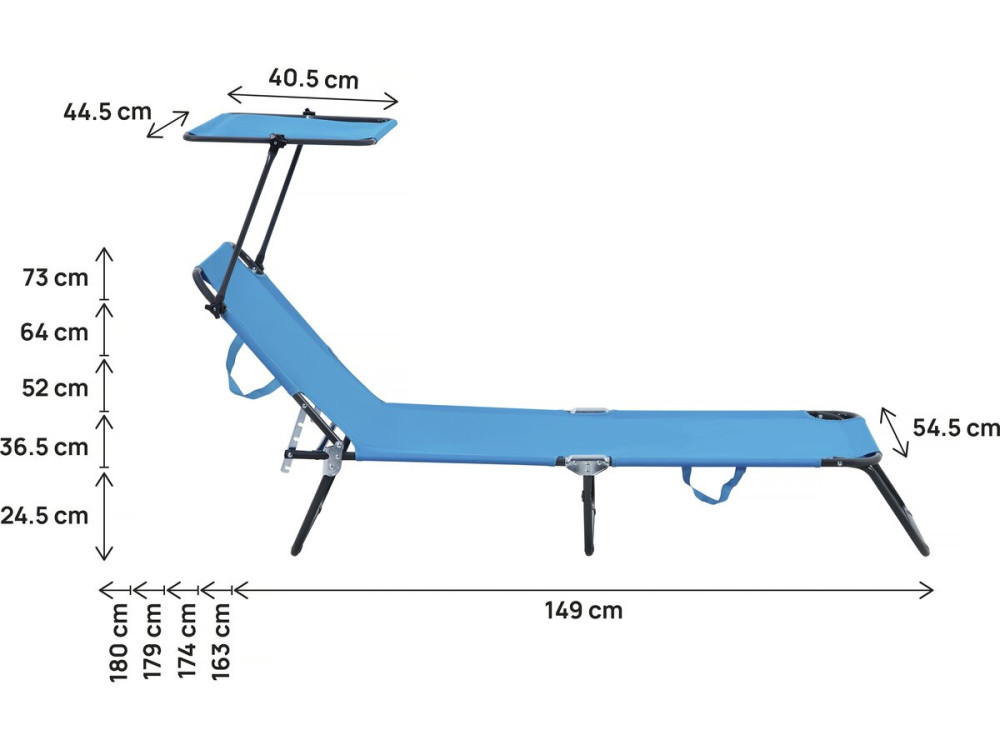 Lazy" folding sunlounger - With sunshade - Blue
