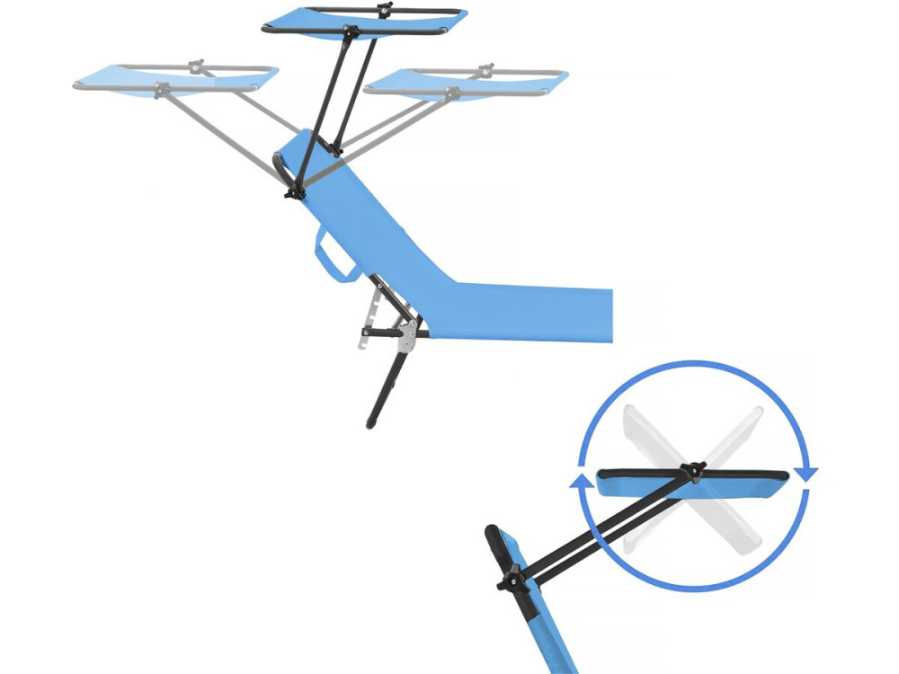 Lazy" folding sunlounger - With sunshade - Blue