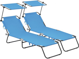 Set of 2 "Lazy" folding sunbeds - With sunshade - Blue