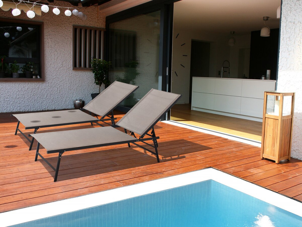 Set of 2 "Sublima" metal sun loungers - 180 x 54 x 104 cm - Taupe