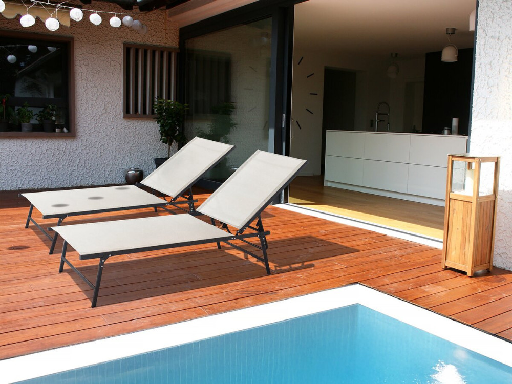 Set of 2 "Sublima" metal sun loungers - 180 x 54 x 104 cm - Beige