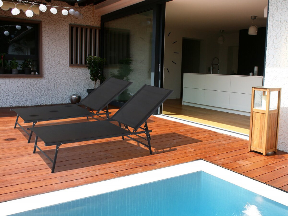 Set of 2 "Sublima" metal sun loungers - 180 x 54 x 104 cm - Black