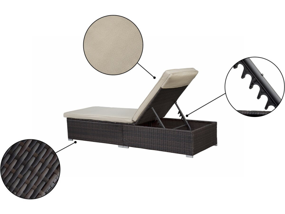 Set of 2 "Alice" woven resin sunbeds with cushions and coffee table - Brown