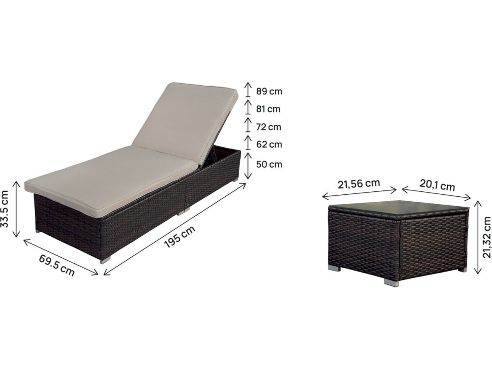 Set of 2 "Alice" woven resin sunbeds with cushions and coffee table - Brown