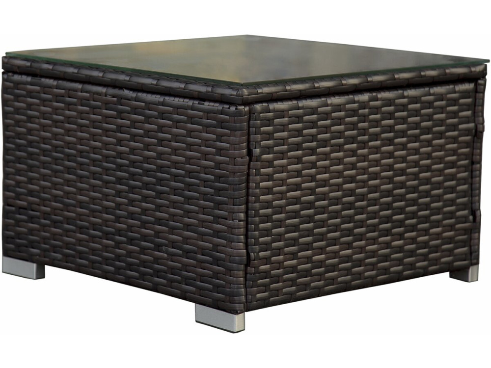 Set of 2 "Alice" woven resin sunbeds with cushions and coffee table - Brown